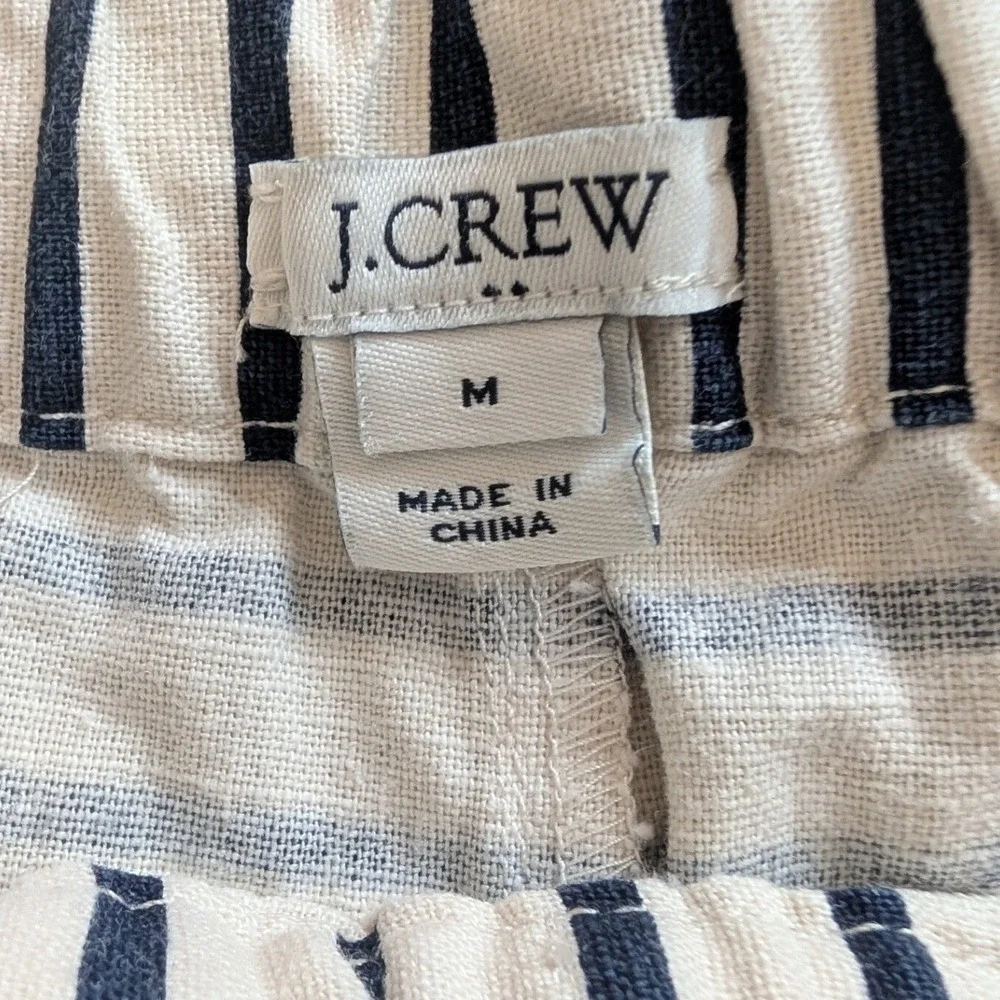 J Crew Womens M Navy White Striped Linen Cotton Front Pockets Drawstring Shorts